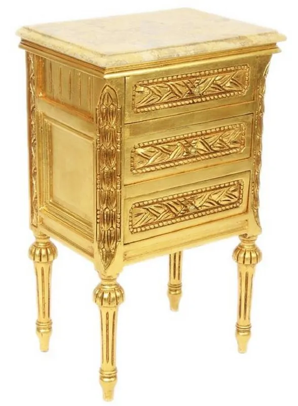 Solange Der Vorrat Reicht Casa Padrino mesa auxiliar barroco con 3 cajones y encimera de mármol oro / crema 45 x 55 x H. 75 cm - Muebles Barrocos