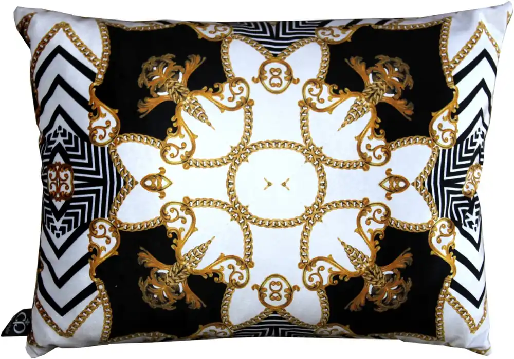 Cojín Casa Padrino de lujo París Negro / Blanco / Dorado 35 x 55 cm - Tejido de terciopelo más fino - Accesorios de decoración de la sala Nur Für Kurze Zeit