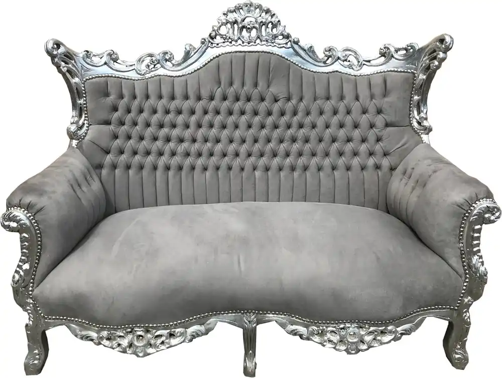 Preisreduziert Casa Padrino Baroque Sofá 2 plazas Gris / Plateado - Muebles de estilo antiguo