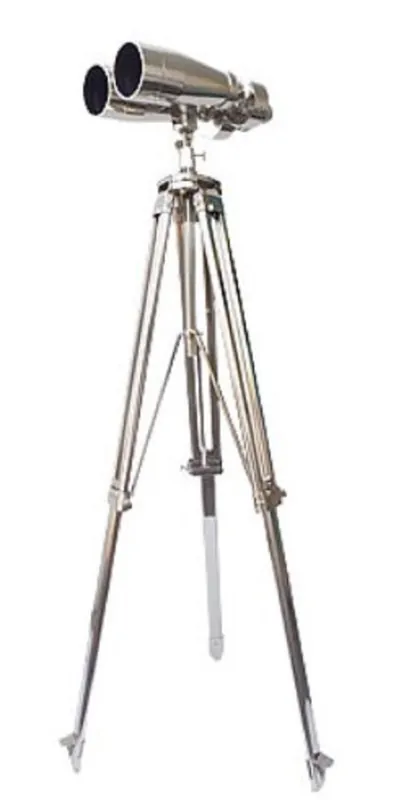 Neue Ware Casa Padrino doble telescopio de lujo plata 78 x 78 x H. 180 cm - Telescopio de Latón con Trípode de Tres Patas - Colección de Lujo