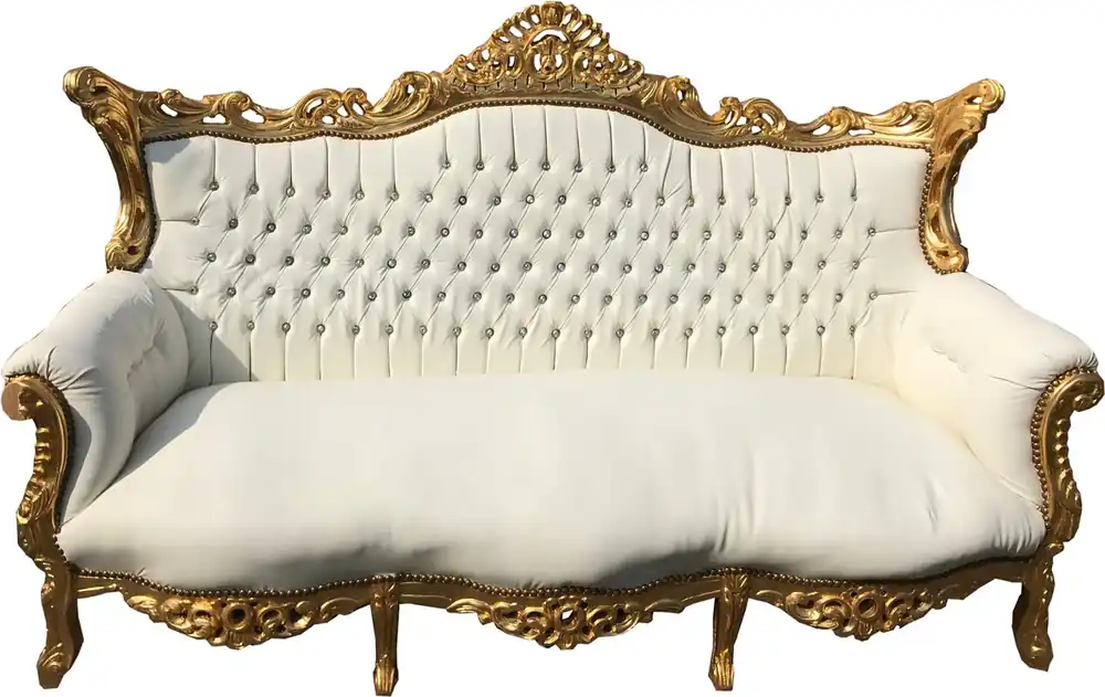 Casa Padrino Baroque Sofá 3 plazas Master Blanco / Dorado con pedrería Bling Bling - muebles antiguos Garantierte Lieferung