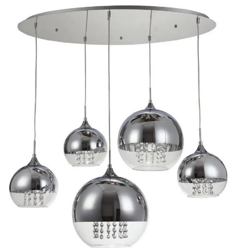 Casa Padrino lámpara colgante plata Ø 91 x H. 95 cm - Lámpara Colgante con Pantallas Redondas y Colgantes de Cristal de Primera Calidad Beliebt