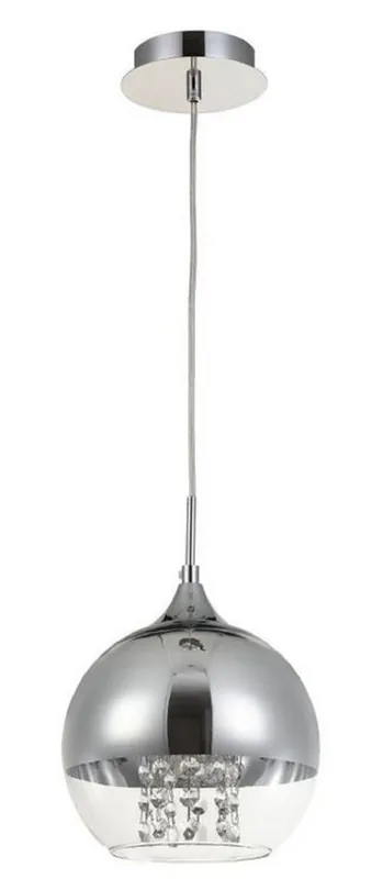 Casa Padrino lámpara colgante plata Ø 20 x H. 17,5 cm - Lámpara Colgante con Pantalla Redonda y Colgantes de Cristal de Primera Calidad Highlight