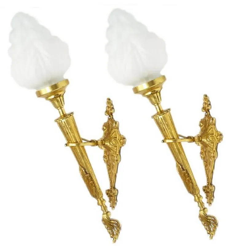 Neu Im Sortiment Casa Padrino conjunto de apliques de pared barroco oro / blanco 15 x 15 x H. 60 cm - Lámparas de Pared con Diseño de Antorcha