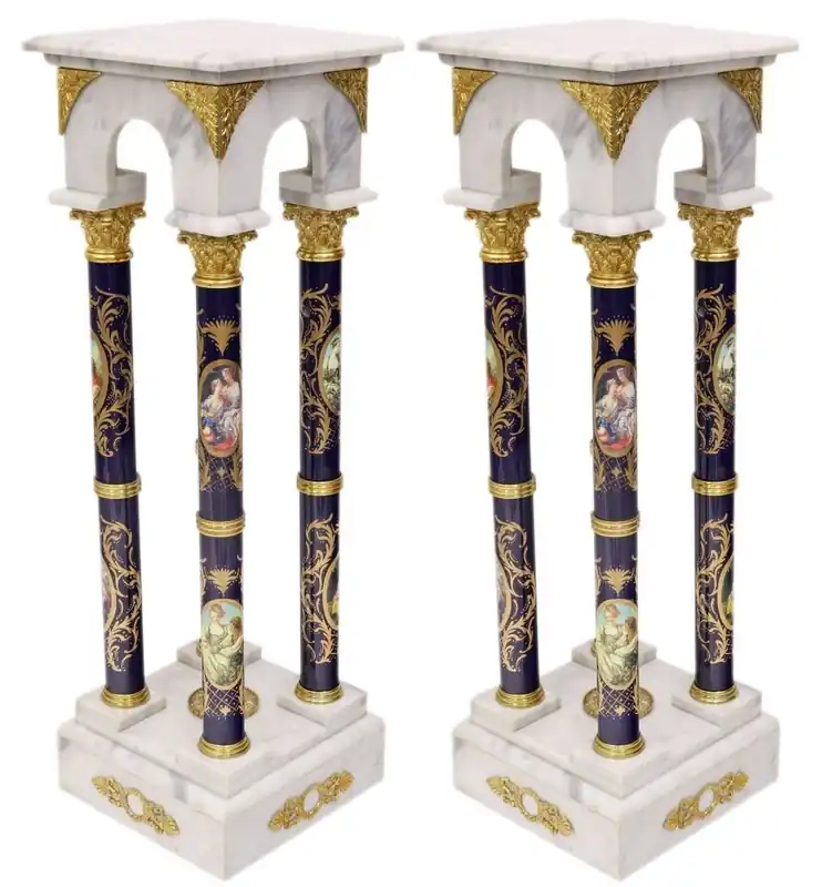 Casa Padrino conjunto de pilars barroco de mármol blanco / azul oscuro / oro - Elegante Pilars en Estilo Barroco Online Kaufen