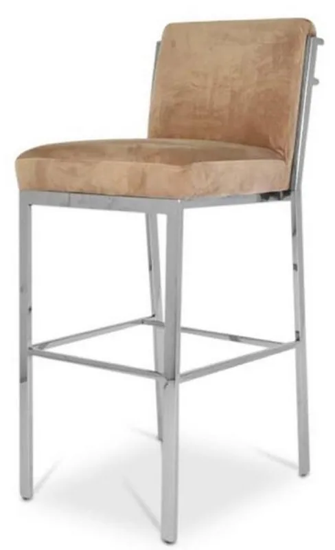 Casa Padrino silla de bar de lujo taupe / plata 43 x 54 x H. 101 cm - Taburete de Bar de Acero Inoxidable con Tejido de Terciopelo Versand Am Gleichen Tag