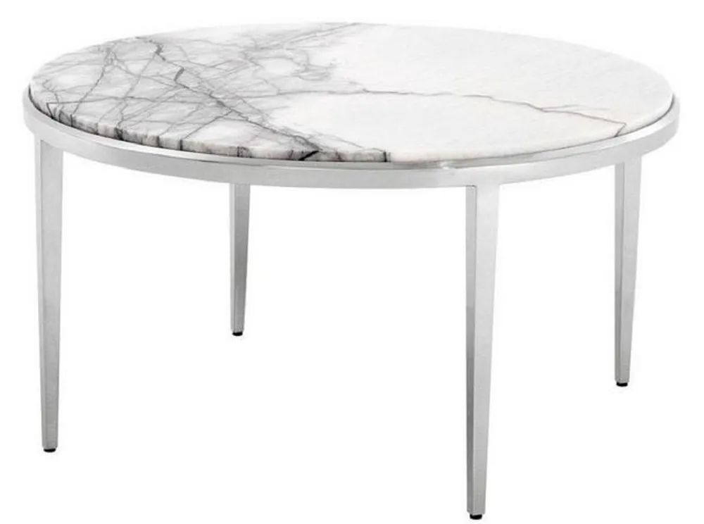 Versand Am Gleichen Tag Casa Padrino mesa de centro de lujo blanco / plata Ø 65 x H. 36 cm - Mesa de la Sala Redonda con Tapa de Mármol