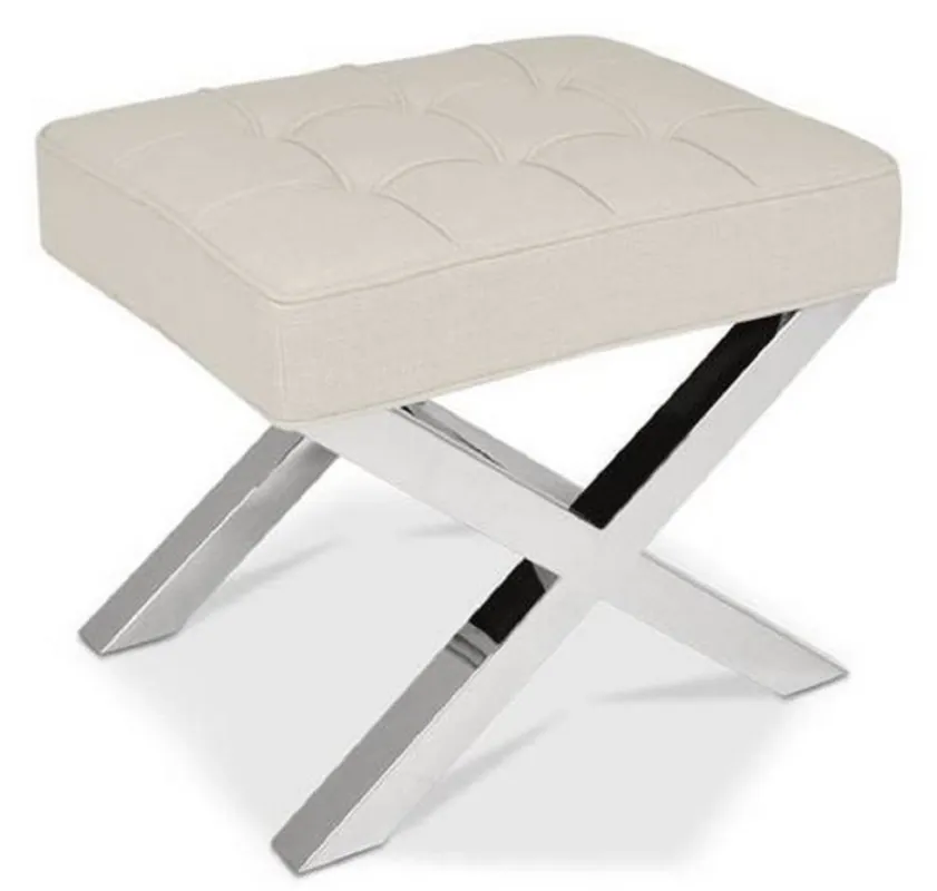 Angebot Casa Padrino Taburete Chesterfield Terciopelo de Lujo Beige / Plata 60 x 50 x H. 47 cm - Muebles de Sala - Colección de Lujo
