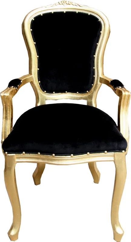 Silla de comedor de lujo barroca Casa Padrino con reposabrazos negro / oro Meistverkauft