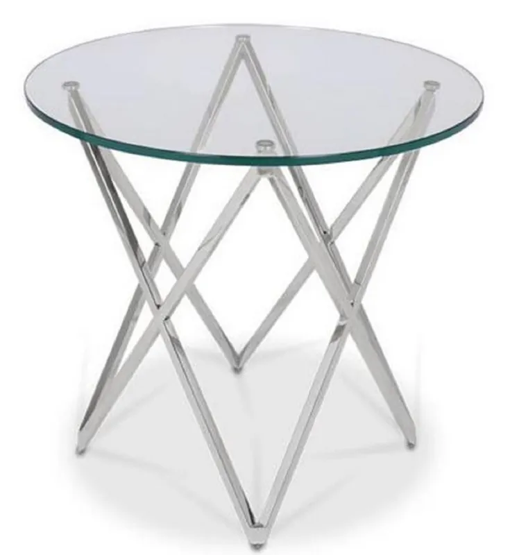 Garantierte Lieferung Casa Padrino mesa auxiliar de lujo plata Ø 60 x H. 55 cm - Mesa Redonda de Acero Inoxidable con Tapa de Vidrio - Muebles de Lujo