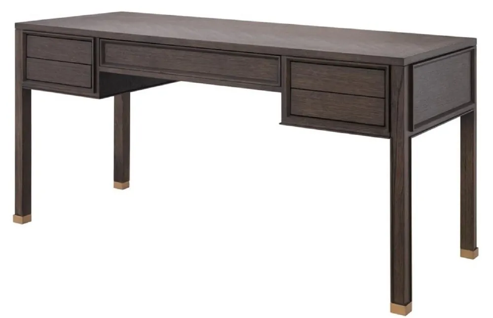 Casa Padrino escritorio de lujo con 5 cajones marrón / latón 161 x 65,5 x H. 78,5 cm - Muebles de Oficina Günstig