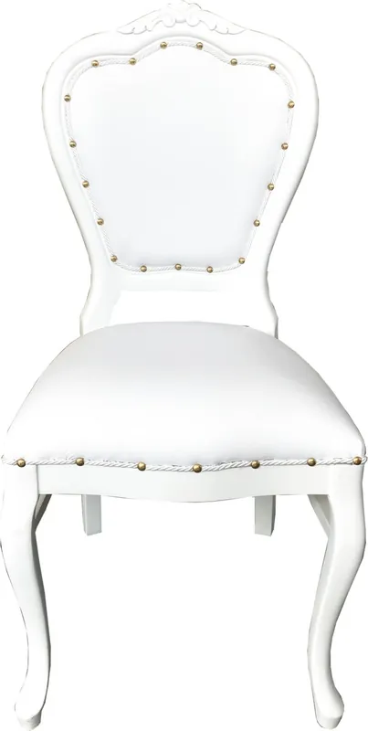 Schneller Versand Silla de comedor de lujo Casa Padrino, de estilo barroco, cuero sintético blanco / blanco - Muebles hechos a mano