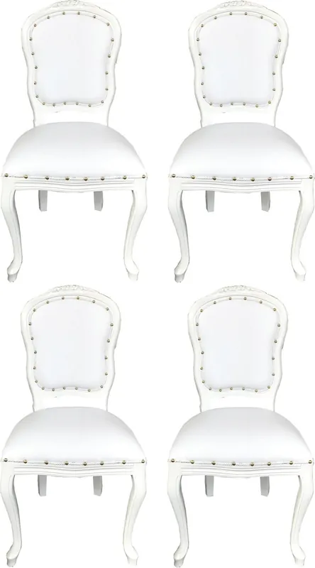 Casa Padrino Conjunto de Sillas de Comedor Barroco de Lujo Blanco / Blanco 55 x 54 x H. 103 cm - 4 Sillas de Comedor Hechas a Mano con Cuero Artificial - Muebles de Comedor Barrocos Kracherpreis
