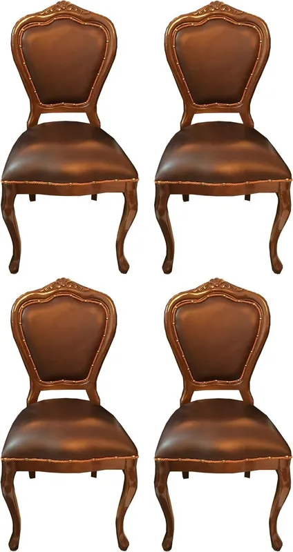 Casa Padrino Conjunto de Sillas de Comedor Barroco de Lujo Marrón / Marrón 45 x 47 x H. 99 cm - 4 Sillas de Comedor de Madera Maciza Hechas a Mano con Cuero Genuino - Muebles de Comedor Barrocos Neue Kollektion