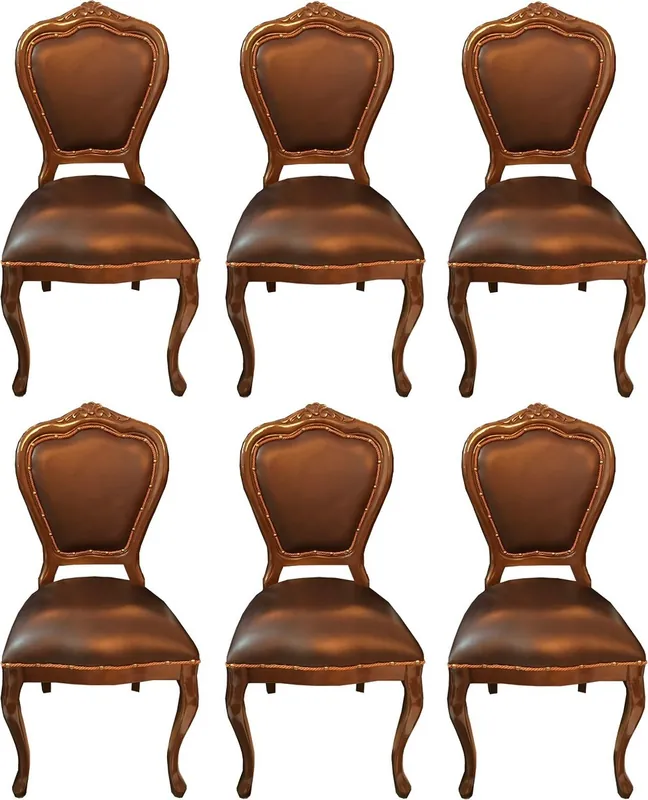 Mega-Angebot Casa Padrino Conjunto de Sillas de Comedor Barroco de Lujo Marrón / Marrón 45 x 47 x H. 99 cm - 6 Sillas de Comedor de Madera Maciza Hechas a Mano con Cuero Genuino - Muebles de Comedor Barrocos