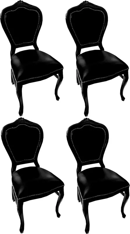 Bestseller Casa Padrino Conjunto de Sillas de Comedor Barroco de Lujo Negro / Negro 45 x 47 x H. 99 cm - 4 Sillas de Comedor de Madera Maciza Hechas a Mano con Cuero Genuino - Muebles de Comedor Barrocos