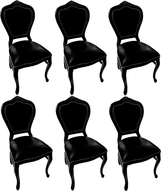 Casa Padrino Conjunto de Sillas de Comedor Barroco de Lujo Negro / Negro 45 x 47 x H. 99 cm - 6 Sillas de Comedor de Madera Maciza Hechas a Mano con Cuero Genuino - Muebles de Comedor Barrocos Meistverkauft