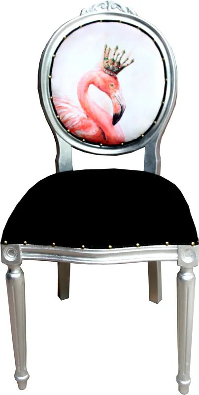 Sonderangebot Silla de comedor de lujo barroca Casa Padrino Flamingo / Silver con corona y Bling Bling Rhinestones - Silla de diseño