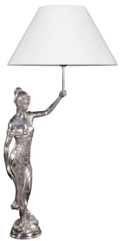 Letzte Chance Casa Padrino lámpara de mesa con figura de bronce Justitia plata / blanco 55 x 48 x H. 105 cm - Lámpara de Mesa Hotel & Restaurant