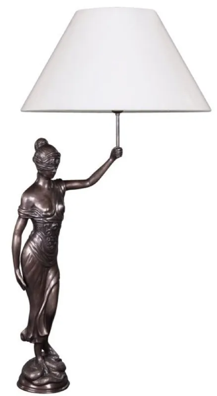 Casa Padrino lámpara de mesa con figura de bronce Justitia bronce / blanco 55 x 48 x H. 105 cm - Lámpara de Mesa Hotel & Restaurant Direkt Vom Hersteller