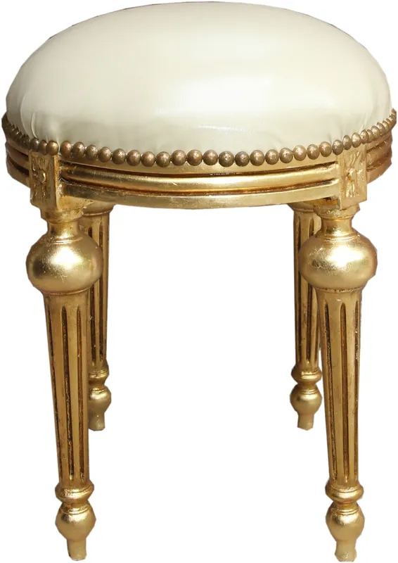 Nur Für Kurze Zeit Casa Padrino Taburete de estilo barroco color cuero / Dorado - Taburete de estilo barroco redondo