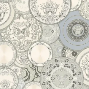 Papel pintado no tejido barroco diseñador Versace 349013 Les Etoiles de la Mer 2 gris / plata / blanco - Papel Tapiz de Diseño - Alta Calidad Heißes Angebot