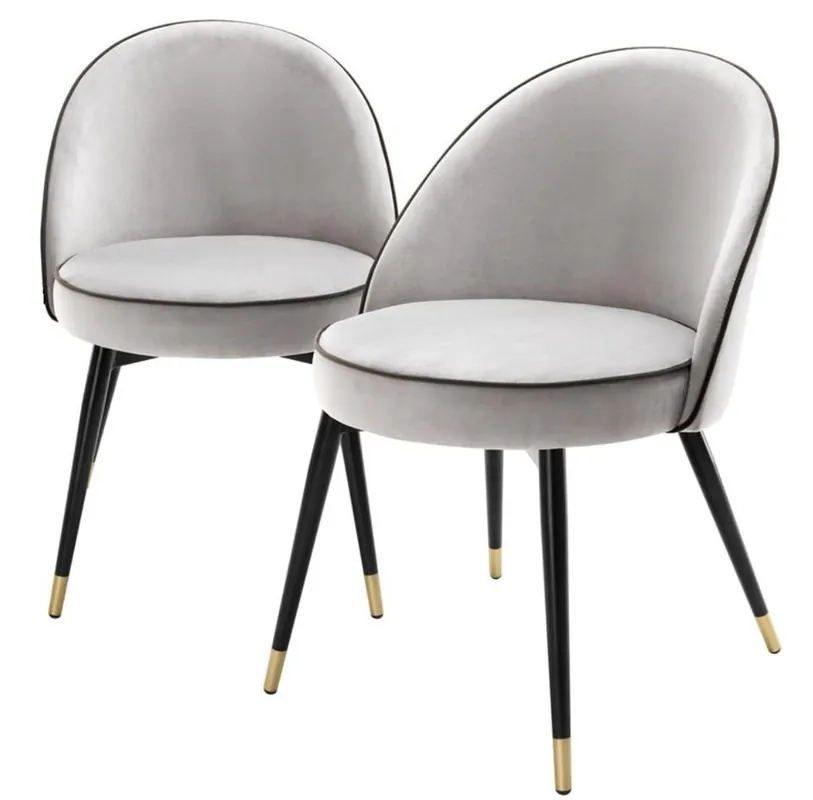 Bestseller Casa Padrino conjunto de sillas de comedor de lujo gris claro / negro / latón 55 x 64 x H. 83 cm - Muebles de Comedor - Colección de Lujo