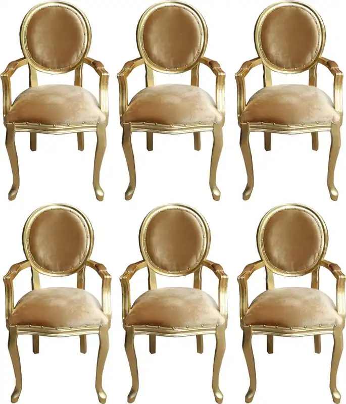 Sale Casa Padrino Conjunto de Sillas de Comedor Barroco de Lujo Medallón Oro / Oro 58 x 54 x H. 103 cm - 6 Sillas de Comedor Hechas a Mano con Reposabrazos - Muebles Barrocos