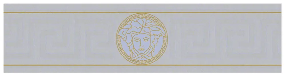 Versace Papel Pintado No Tejido Barroco Diseño Griego 935225 Plata / Oro - Borde - Papel Tapiz de Diseño - Calidad de Lujo Kracherpreis