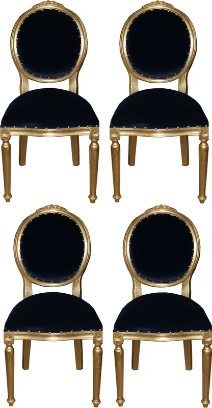 Beliebt Casa Padrino Conjunto de Comedor Barroco de Lujo Medallón Azul Real / Oro 50 x 52 x H. 99 cm - 4 Sillas de Comedor Hechas a Mano - Muebles Barrocos