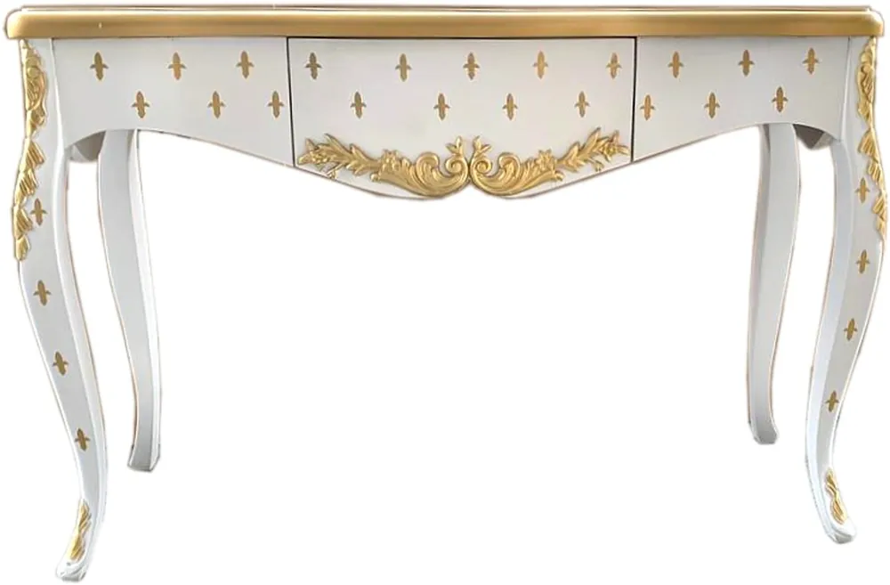Consola barroca de lujo Casa Padrino de oro blanco con cajón 120 x 40 x h. 85 cm - Mesa consola barroca Nur Für Kurze Zeit