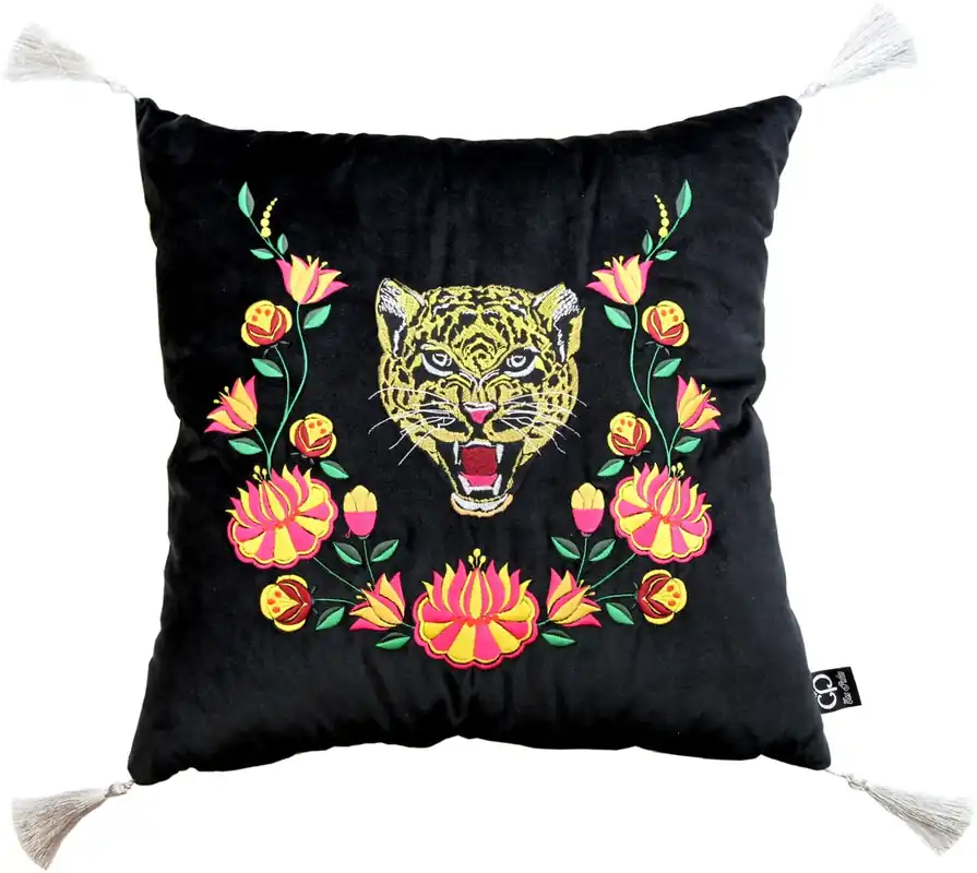 Geprüft Cojín decorativo de lujo de Casa Padrino con borlas Tiger Black / White 45 x 45 cm - tela de terciopelo más fino - calidad de lujo
