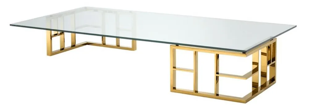 Casa Padrino mesa de centro de lujo oro 180 x 90 x H. 32,2 cm - Mesa de Centro de Acero Inoxidable con Tapa de Vidrio - Muebles de Diseño Ausverkauf