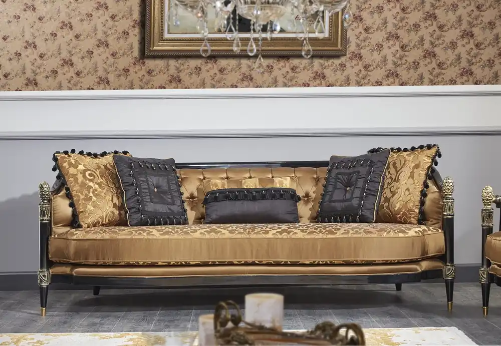 Neue Ware Casa Padrino Sofá Chesterfield Barroco de Lujo Oro / Negro 231 x 94 x H. 83 cm - Muebles de Salón Barrocos