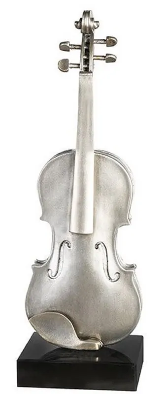 Casa Padrino violín decorativo plata / champagne / negro 21 x 15 x H. 65 cm - Violín de Poliresina con Base de Mármol Top-Seller