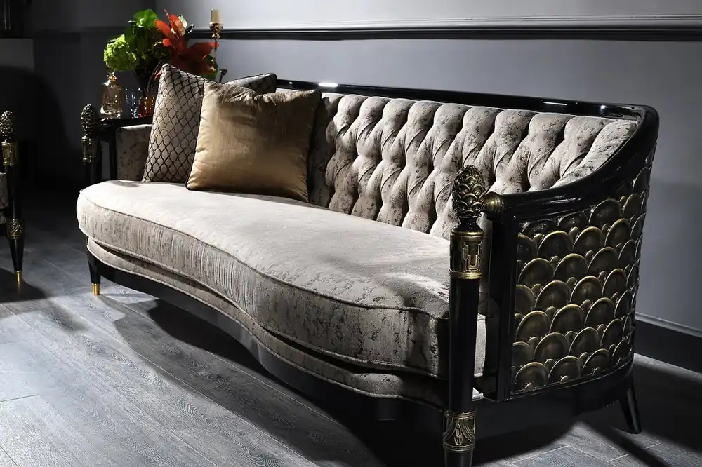 Casa Padrino Sofá Chesterfield Barroco de Lujo Plata Gris / Negro / Oro 231 x 94 x H. 83 cm - Muebles de Salón Barrocos Sichere Zahlung