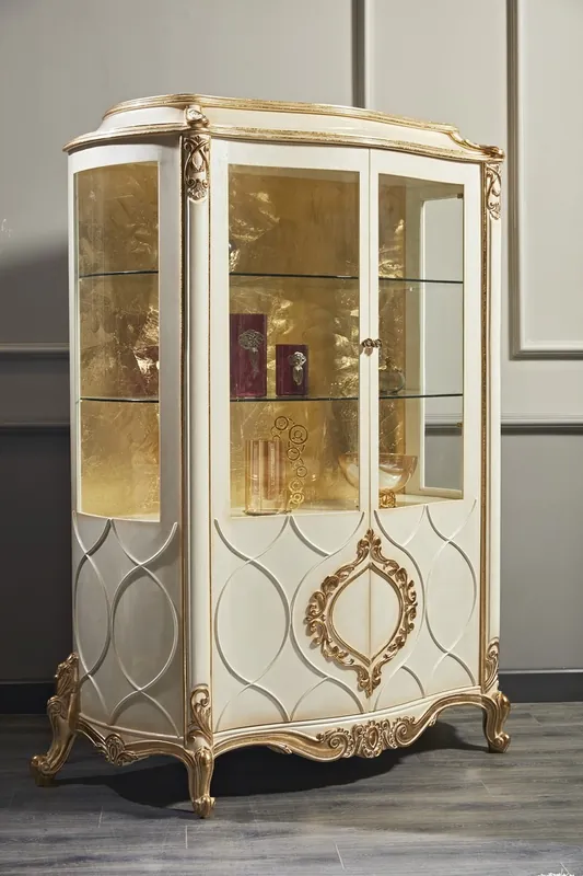Casa Padrino vitrina barroco de lujo blanco / oro antiguo 132 x 57 x H. 201 cm - Vitrina Barroco Suntuoso con 2 Puertas - Muebles de Salón Barrocos Neu