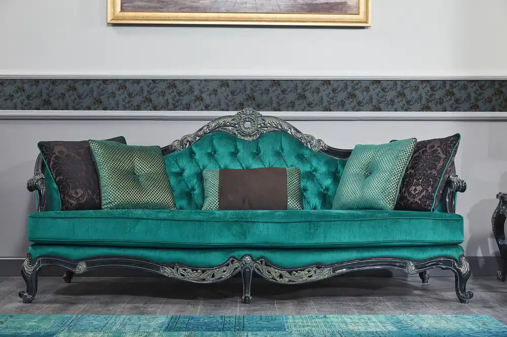 Knallerangebot Casa Padrino Sofá Chesterfield Barroco de Lujo Verde / Negro / Oro 240 x 88 x H. 105 cm - Muebles de Salón en Estilo Barroco