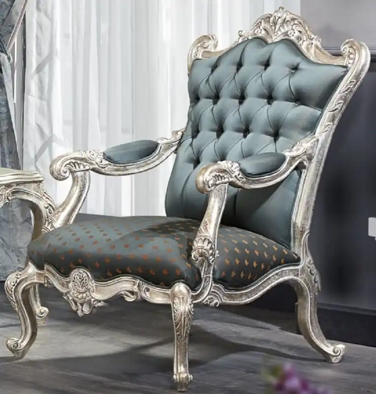 Bestpreis Casa Padrino Sillón Trono Barroco de Lujo Chesterfield Turquesa / Turquesa Oscuro / Oro / Plata 87 x 83 x H. 110 cm - Muebles Barrocos
