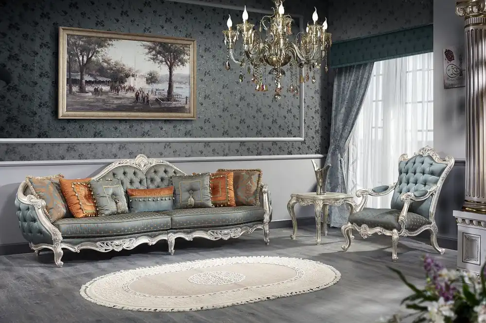 Casa Padrino conjunto de sala de estar barroco de lujo - 1 Sofá Chesterfield y 1 Sillón Trono Chesterfield y 1 Mesa Auxiliar - Muebles de Salón Barrocos Nur Heute
