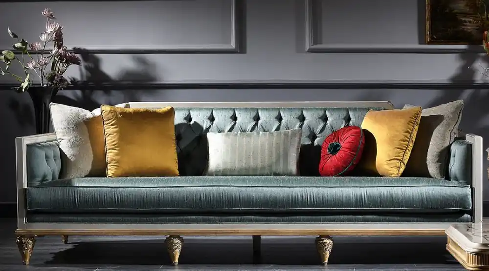 Expressversand Casa Padrino sofá barroco de lujo turquesa turquesa / blanco / oro 256 x 89 x H. 90 cm - Suntuoso Sofá de Sala de Estar Chesterfield en Estilo Barroco