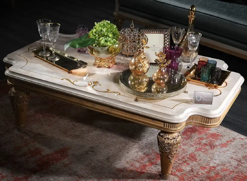 Letzte Chance Casa Padrino mesa de salón barroco de lujo blanco / oro 140 x 90 x H. 42 cm - Mesa de Centro Barroco