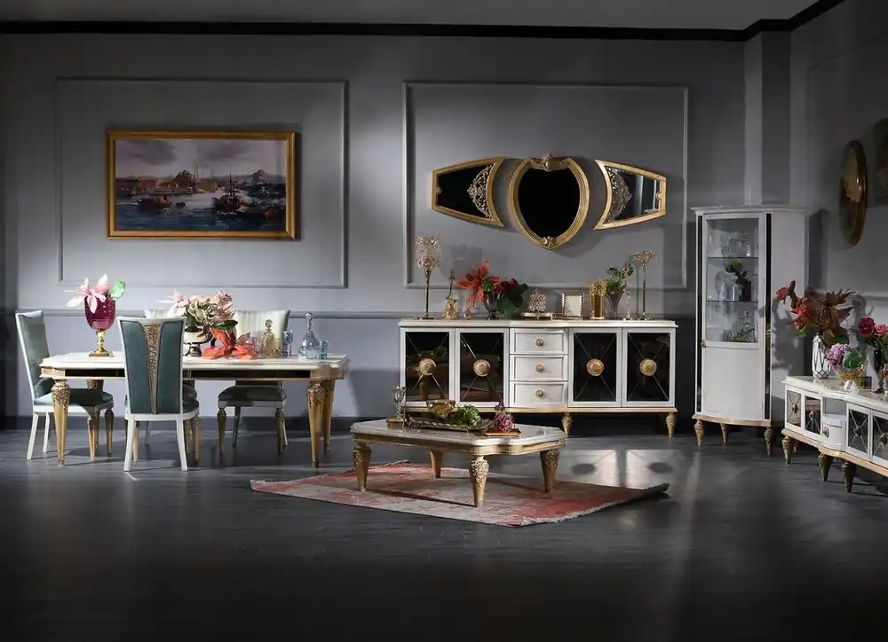 Neu Im Sortiment Casa Padrino conjunto de sala de estar & comedor barroco de lujo turquesa / blanco / oro - Muebles Barrocos