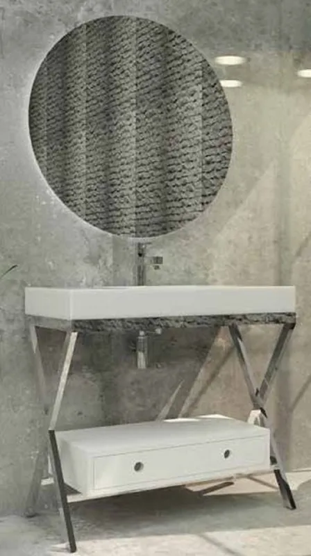 Super-Preis Casa Padrino Conjunto de Baño de Lujo Plata / Blanco - 1 Mesa de Lavado con Cajón y 1 Lavabo y 1 Espejo de Pared LED - Calidad de Lujo