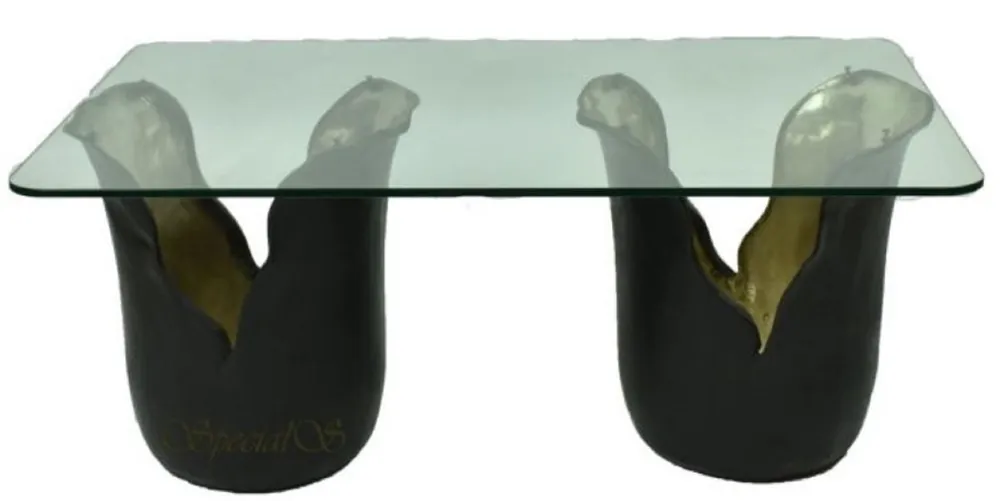 Saisonangebot Casa Padrino mesa de centro de lujo negro / oro 120 x 75 x H. 53 cm - Mesa de Centro con Tapa de Vidrio - Muebles de Diseño