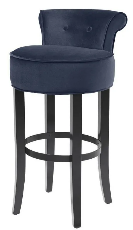 Markenware Casa Padrino silla de bar de lujo azul medianoche / negro 45 x 51 x H. 88 cm - Taburete de Bar con Tela de Terciopelo Fino