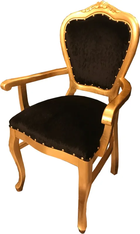 Silla de comedor de lujo barroca Casa Padrino con reposabrazos negro / oro Abverkauf
