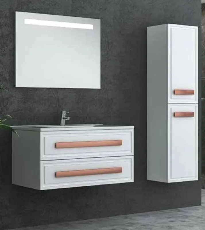Kracherpreis Casa Padrino Conjunto de Baño de Lujo Blanco / Bronce - 1 Mesa de Lavado y 1 Lavado y 1 Espejo de Pared LED y 1 Gabinete Colgante - Muebles de Baño de Lujo