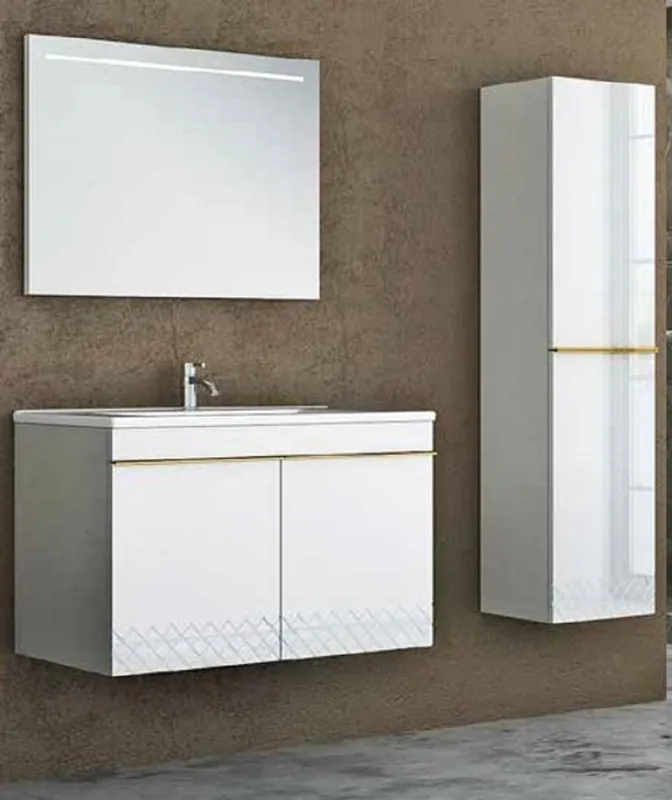 Casa Padrino Conjunto de Baño de Lujo Blanco / Oro - 1 Mesa de Lavado y 1 Lavado y 1 Espejo de Pared LED y 1 Gabinete Colgante - Colección de Lujo Expressversand