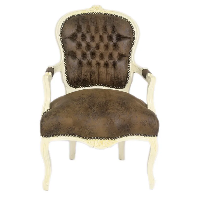 Casa Padrino barroco Salón de la silla de Brown mirada del cuero / crema - Muebles de estilo antiguo Must-Have